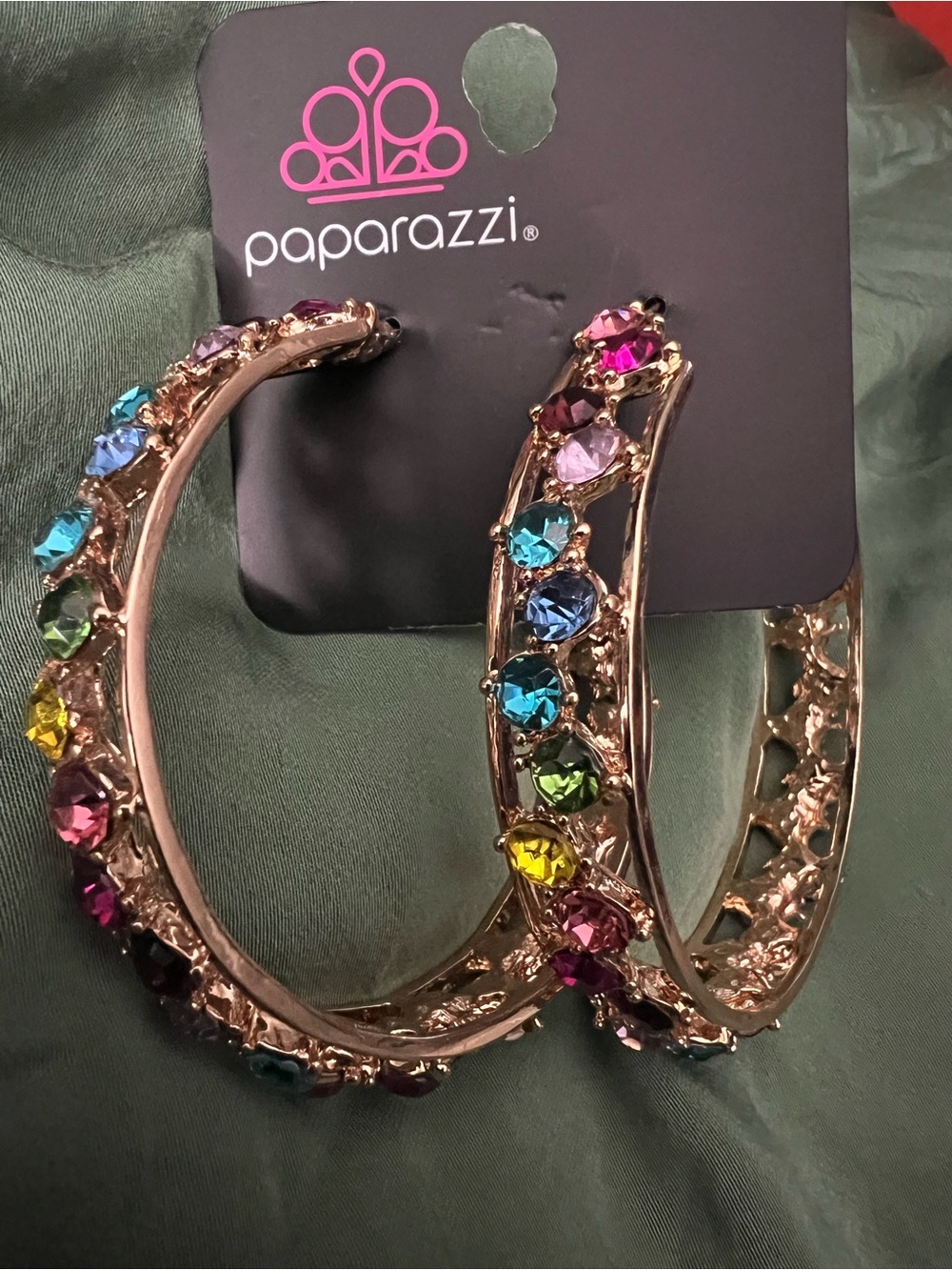 Paparazzi Gold-Tone Hoop Earrings with Multicolor Stones